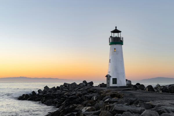 A lighthouse at sunset