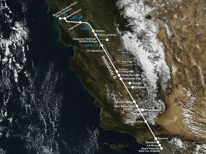 Interstate-5 terrain map.